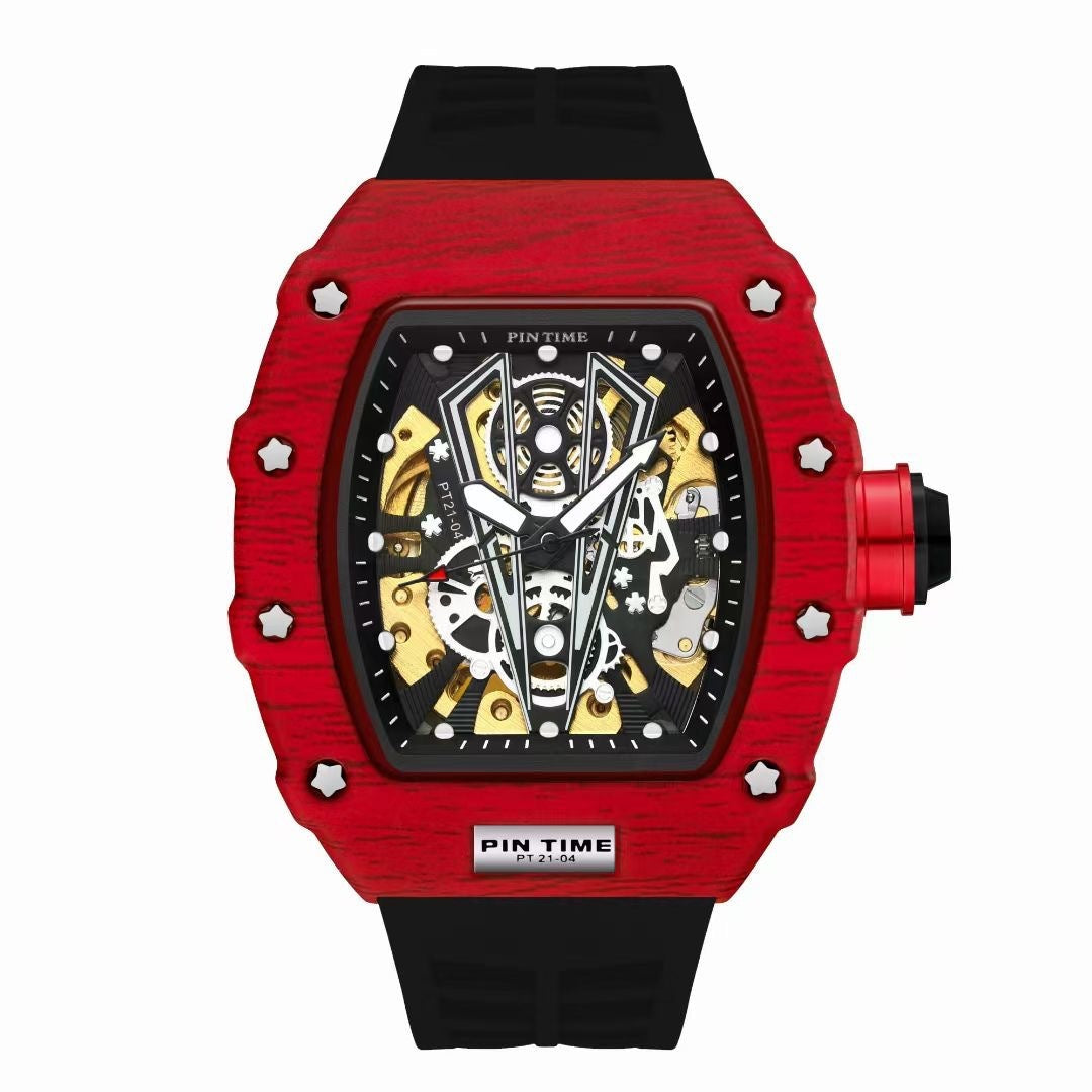 Barrel carbon case skeleton reloj hombre 3702