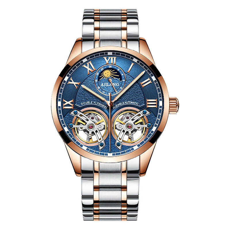 Stainless steel double tourbillon reloj hombre 3071