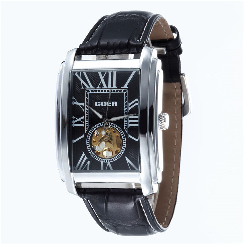 Stainless steel skeleton rectangular reloj hombre 1839