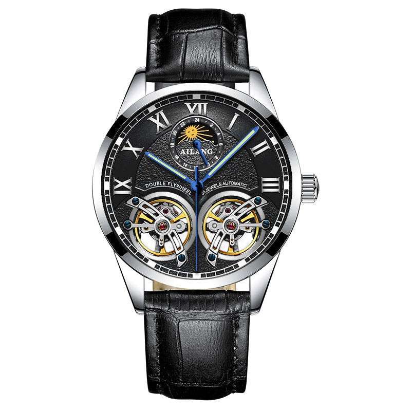 Stainless steel double tourbillon reloj hombre 3071