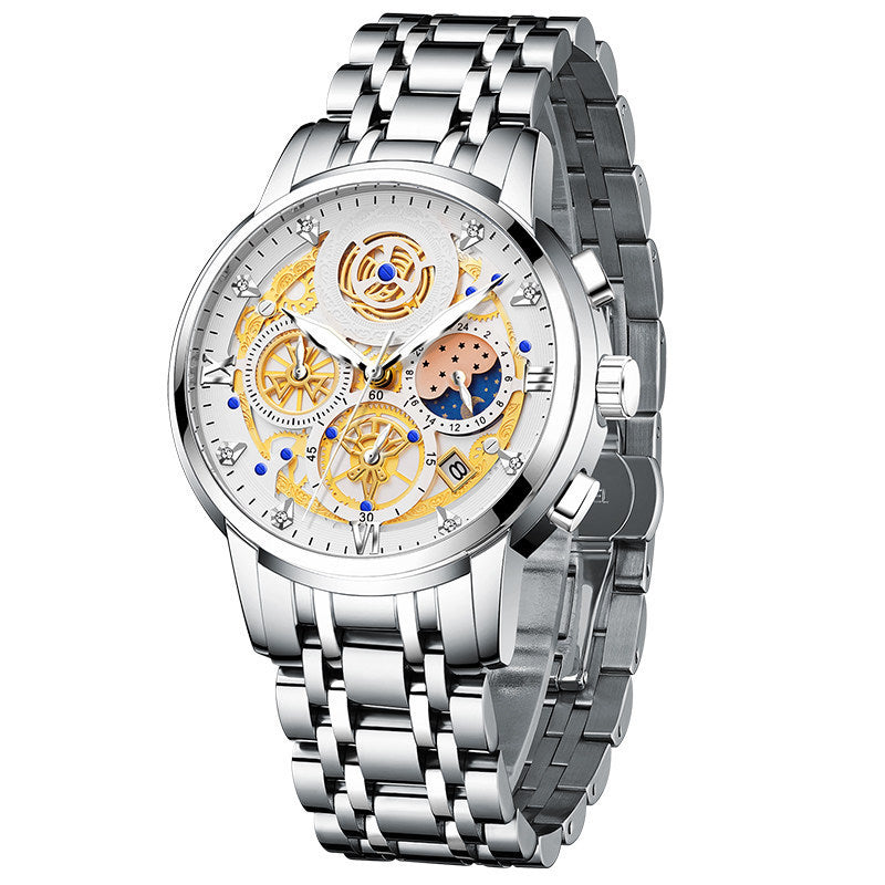 Fashionable stainless steel skeleton reloj hombre 5946