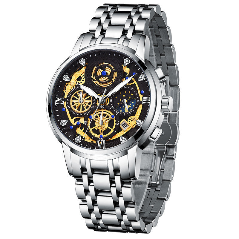 Fashionable stainless steel skeleton reloj hombre 5946
