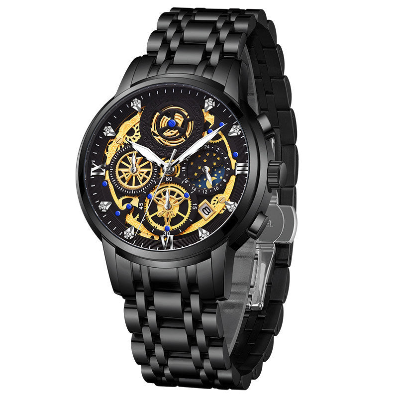 Fashionable stainless steel skeleton reloj hombre 5946