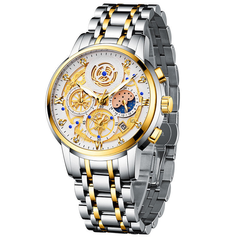 Fashionable stainless steel skeleton reloj hombre 5946