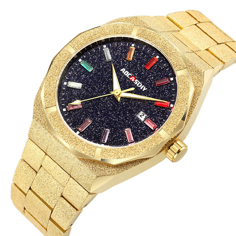 Stainless steel grit texture with gemstones reloj hombre 4982