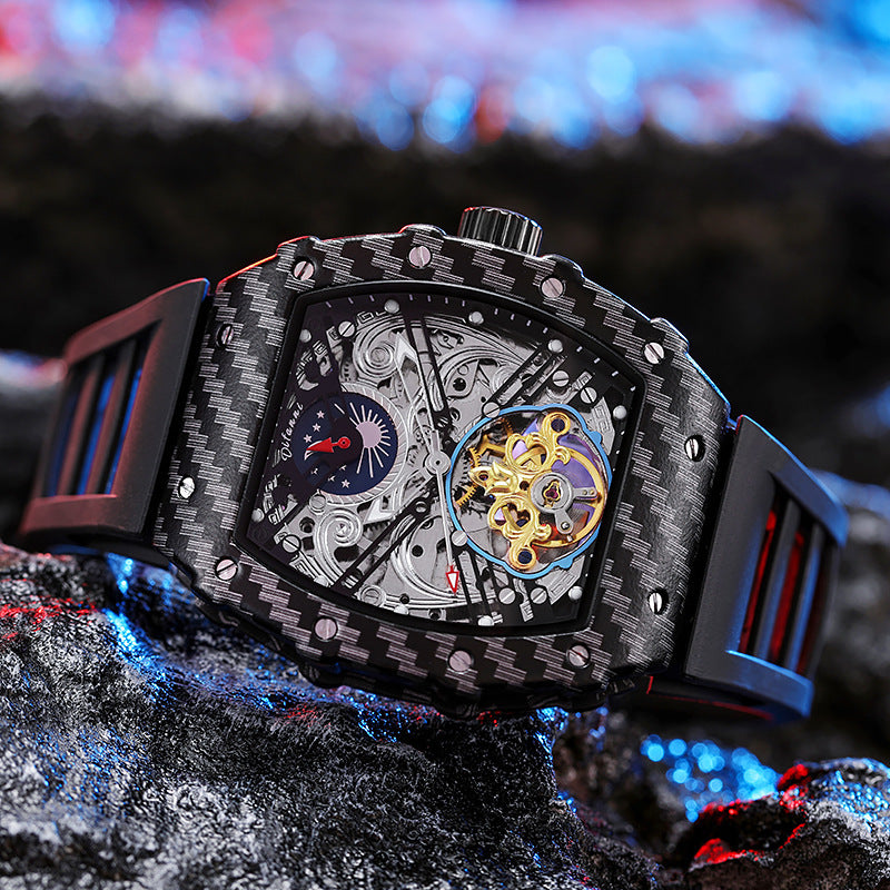 Carbon fibre case skeleton reloj hombre 2718