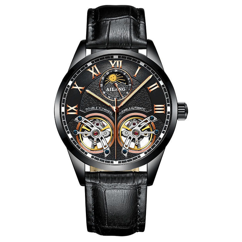 Stainless steel double tourbillon reloj hombre 3071