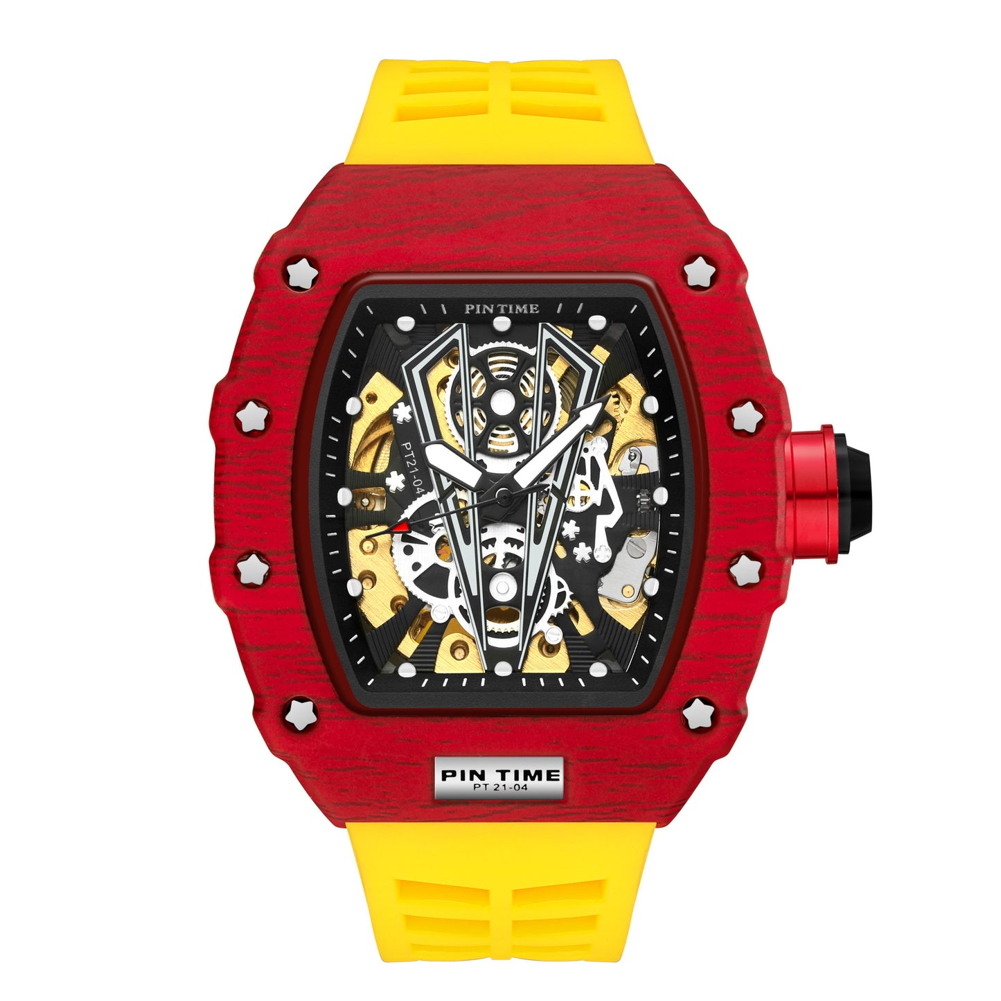 Barrel carbon case skeleton reloj hombre 3702