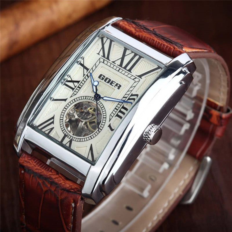 Stainless steel skeleton rectangular reloj hombre 1839