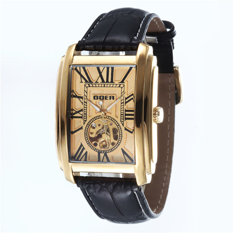 Stainless steel skeleton rectangular reloj hombre 1839