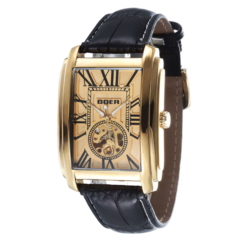 Stainless steel skeleton rectangular reloj hombre 1839