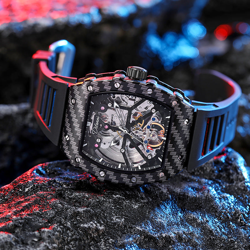 Carbon fibre case skeleton reloj hombre 2718