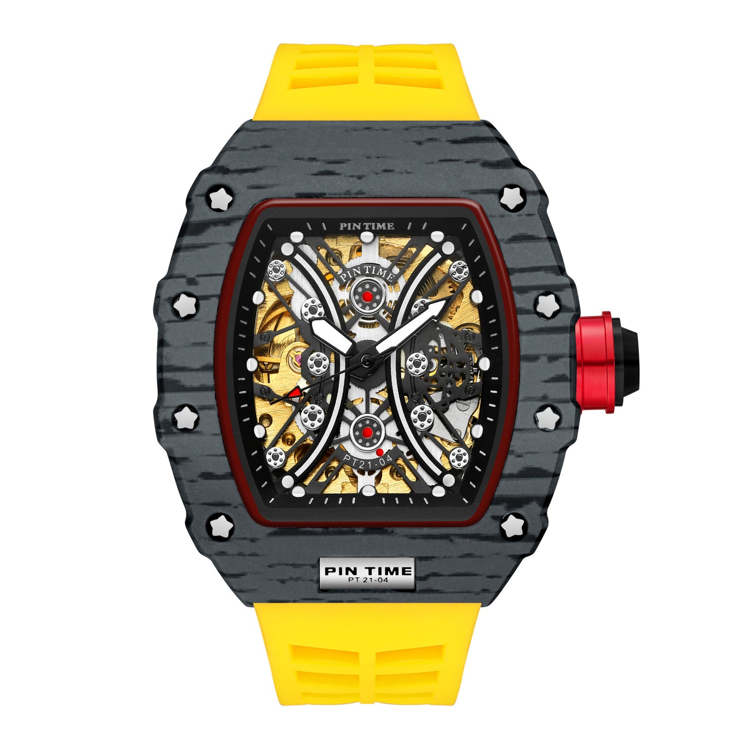 Barrel carbon case skeleton reloj hombre 3702