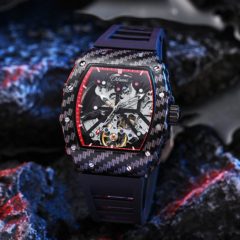 Carbon fibre case skeleton reloj hombre 2718