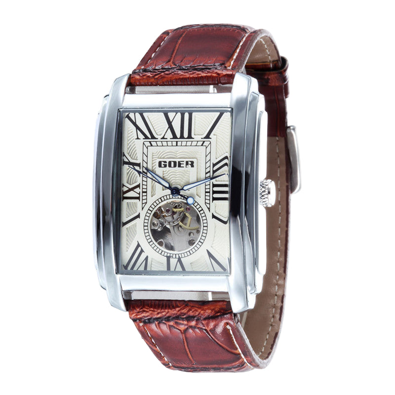 Stainless steel skeleton rectangular reloj hombre 1839