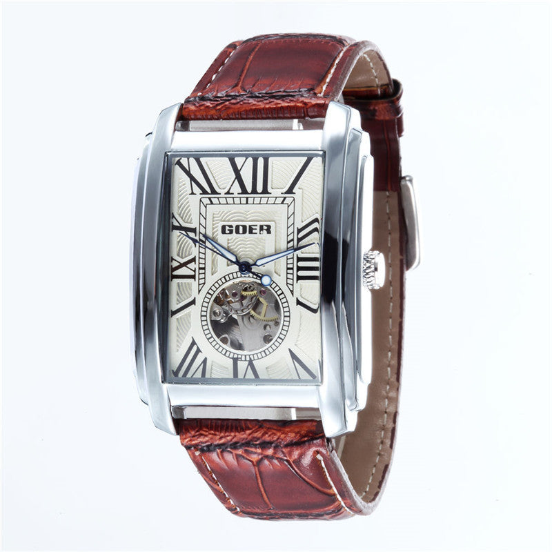 Stainless steel skeleton rectangular reloj hombre 1839