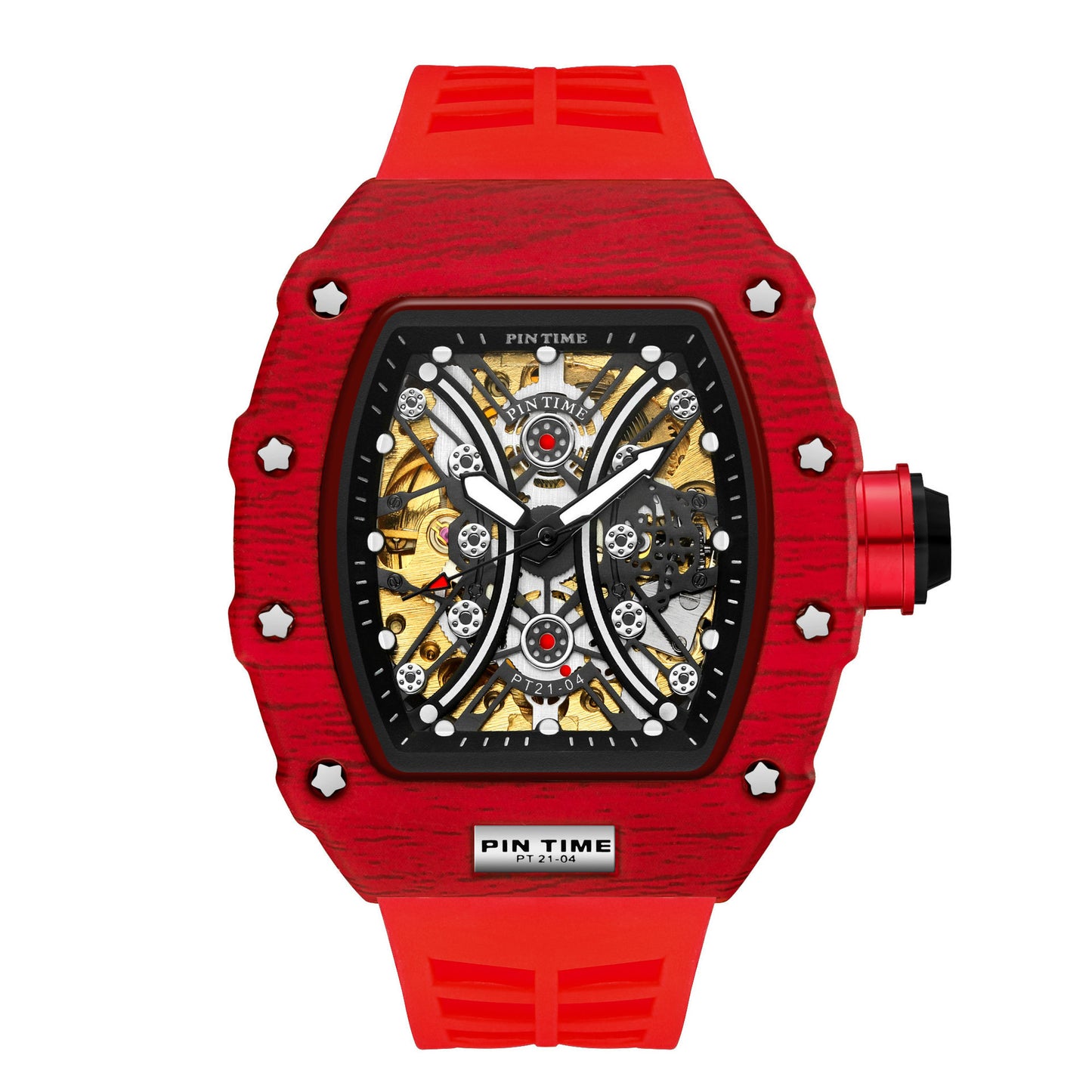 Barrel carbon case skeleton reloj hombre 3702