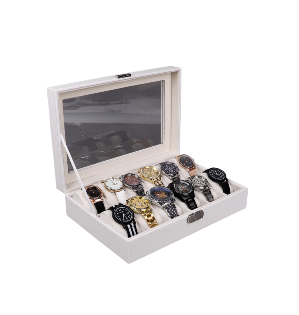 White leather display case