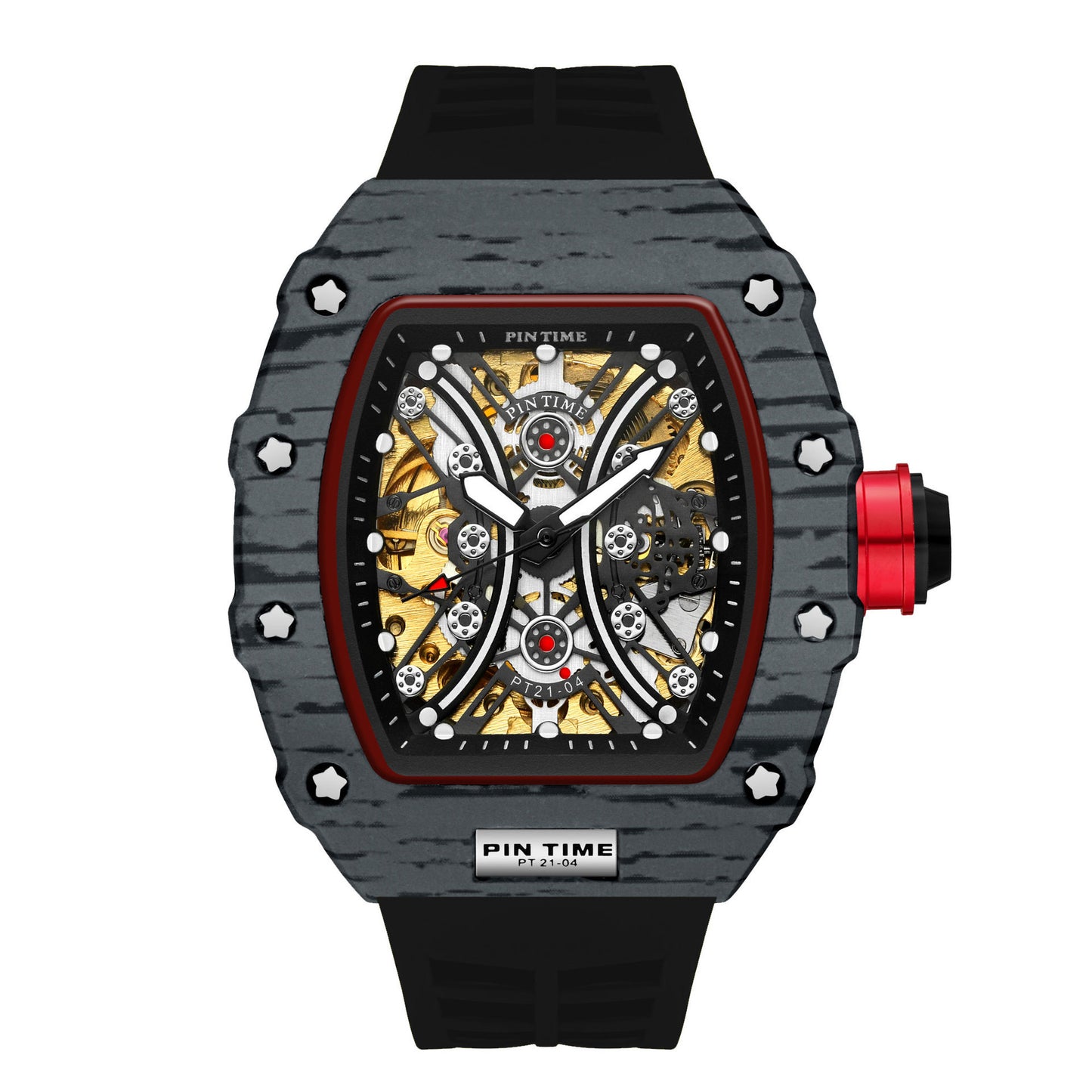 Barrel carbon case skeleton reloj hombre 3702