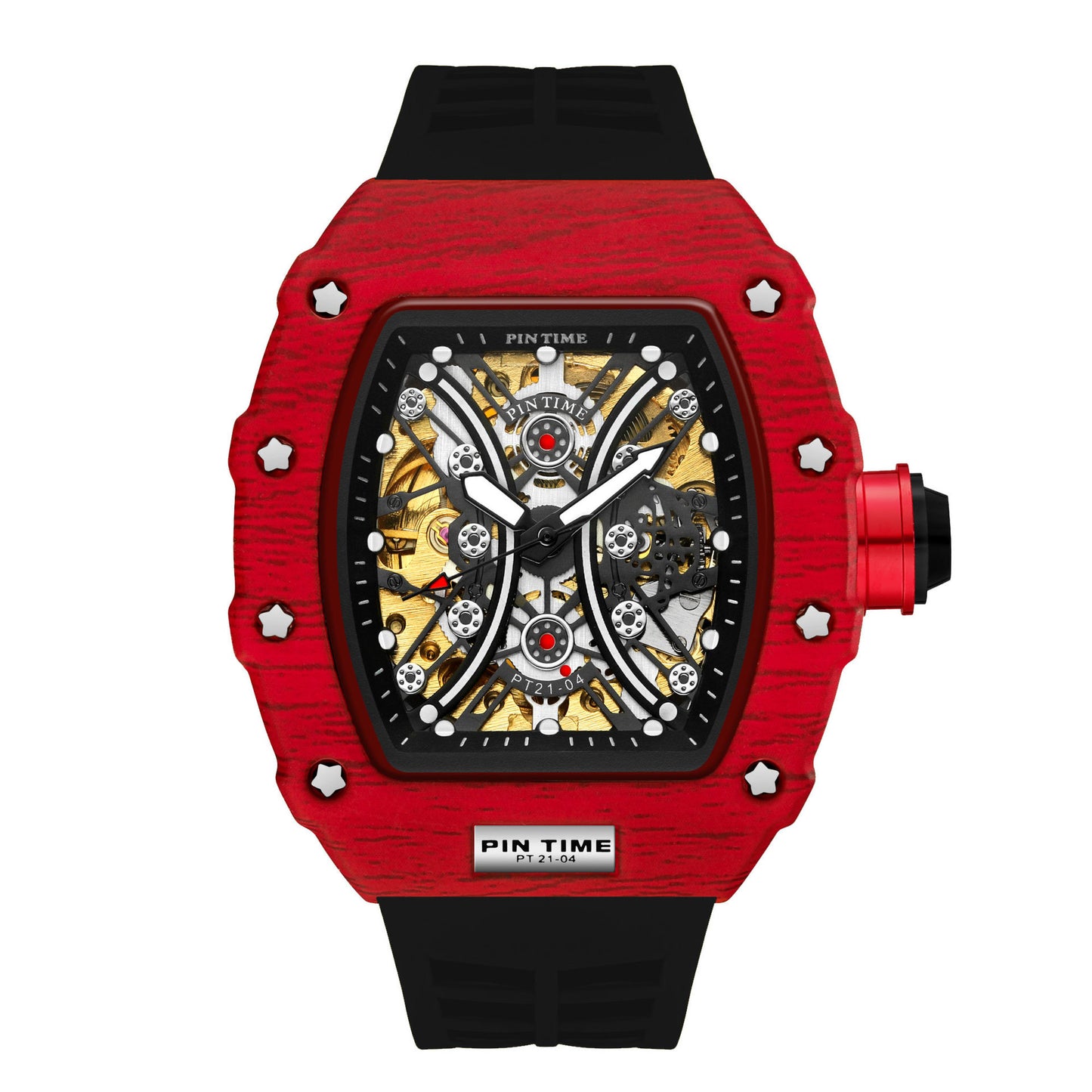 Barrel carbon case skeleton reloj hombre 3702