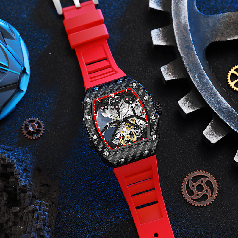 Carbon fibre case skeleton reloj hombre 2718