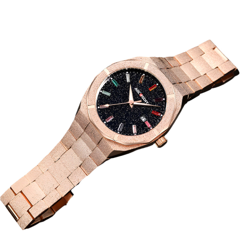 Stainless steel grit texture with gemstones reloj hombre 4982
