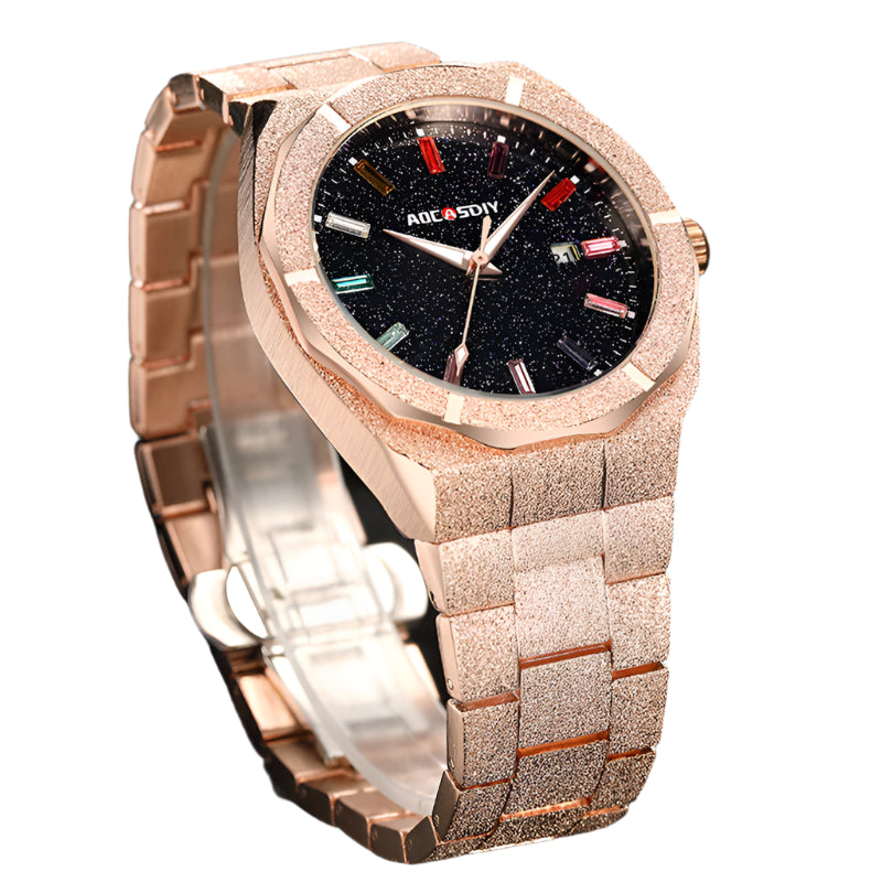 Stainless steel grit texture with gemstones reloj hombre 4982