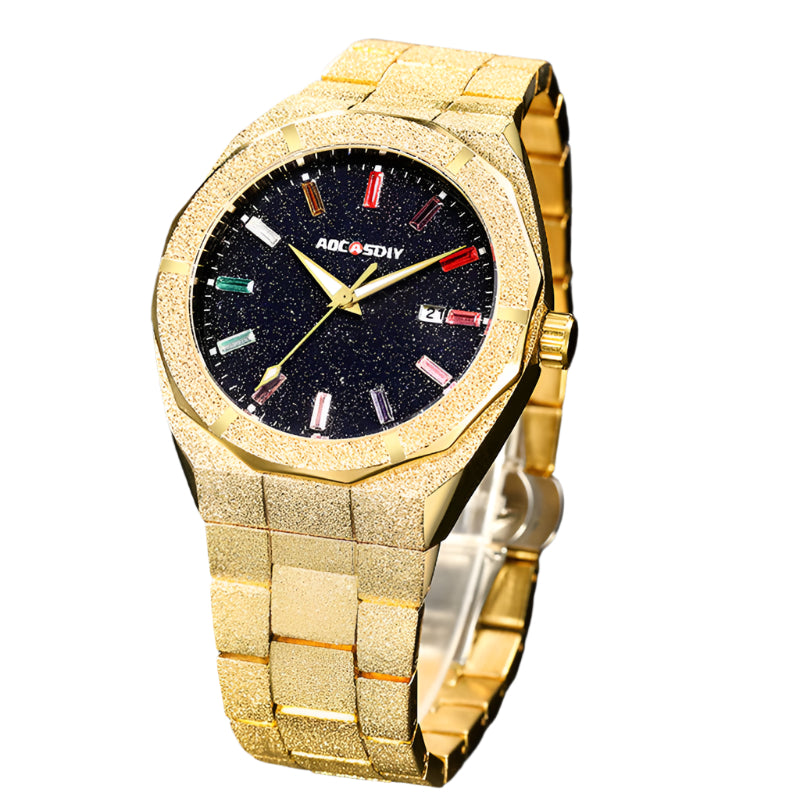 Stainless steel grit texture with gemstones reloj hombre 4982