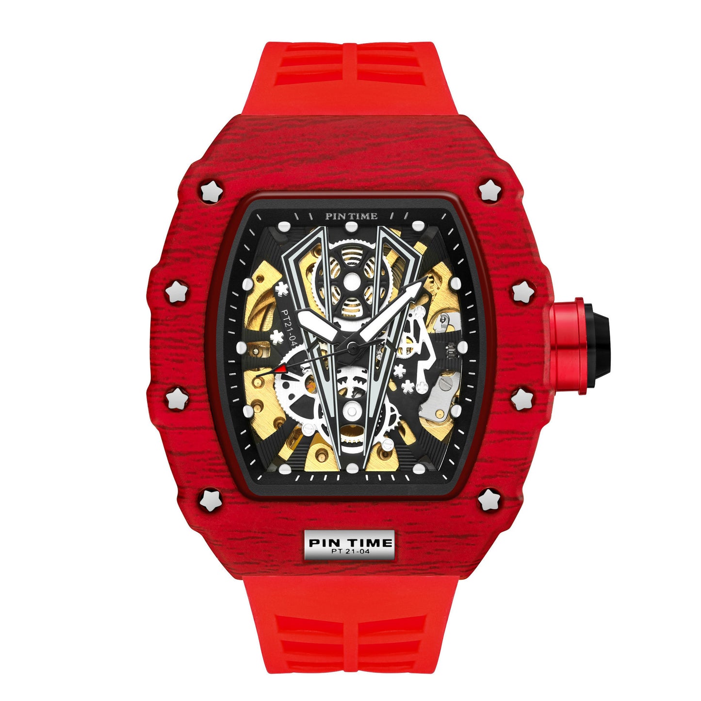 Barrel carbon case skeleton reloj hombre 3702