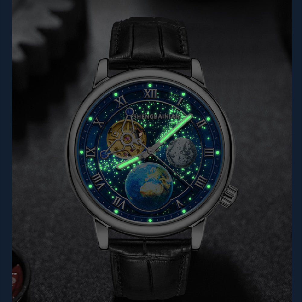 Luminoso tierra y luna reloj hombre 6925