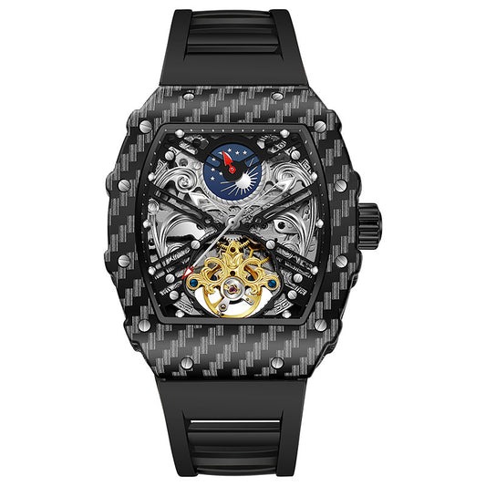 Carbon fibre case skeleton reloj hombre 2718