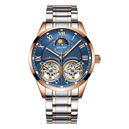 Stainless steel double tourbillon reloj hombre 3071