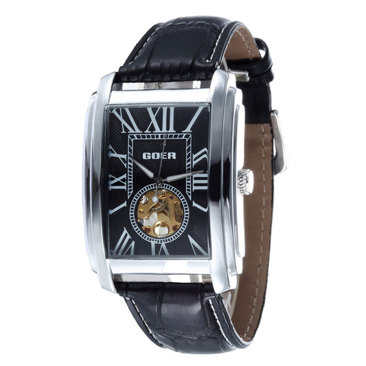 Stainless steel skeleton rectangular reloj hombre 1839