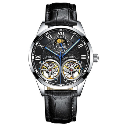 Stainless steel double tourbillon reloj hombre 3071