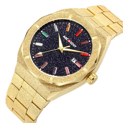 Stainless steel grit texture with gemstones reloj hombre 4982