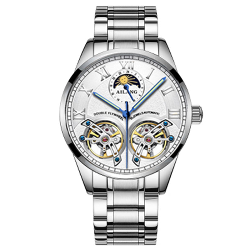 Stainless steel double tourbillon reloj hombre 3071