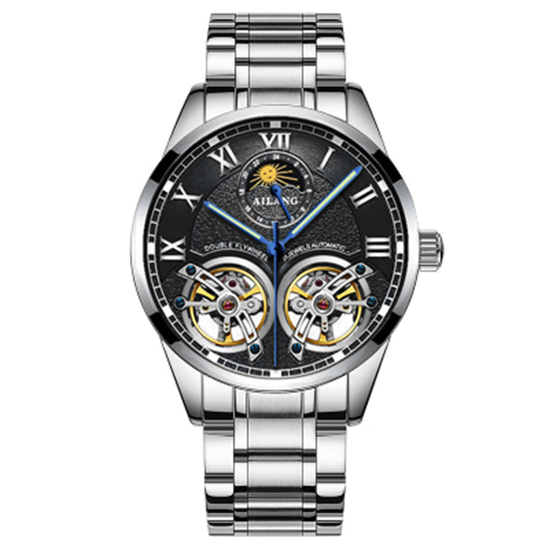 Stainless steel double tourbillon reloj hombre 3071