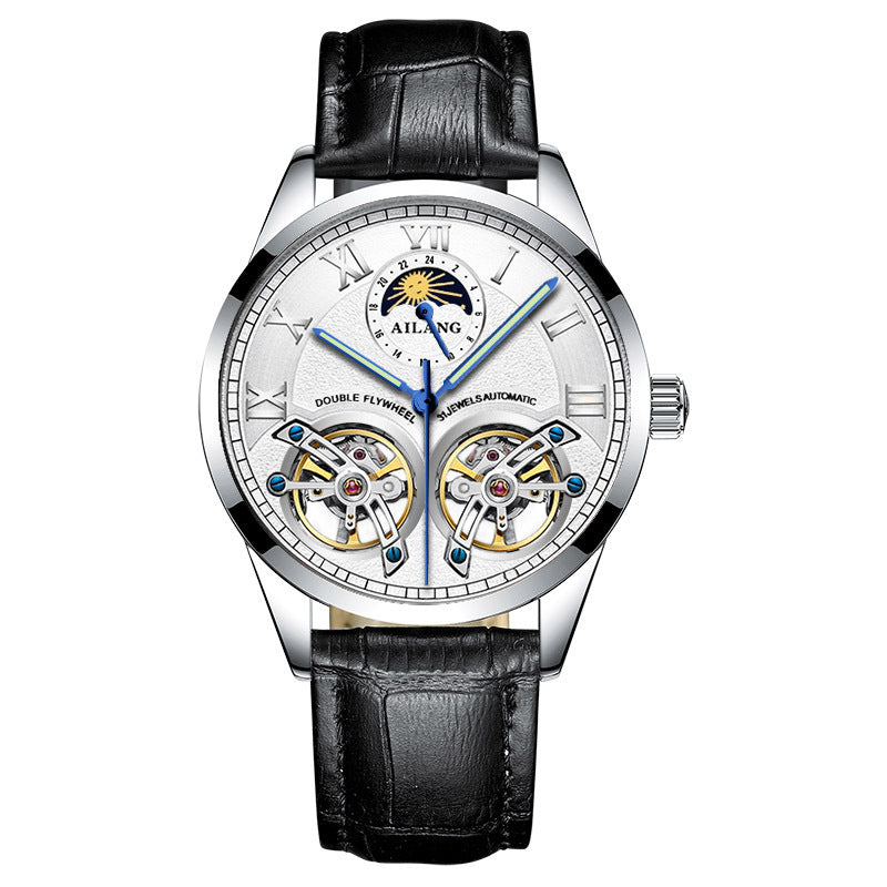 Stainless steel double tourbillon reloj hombre 3071