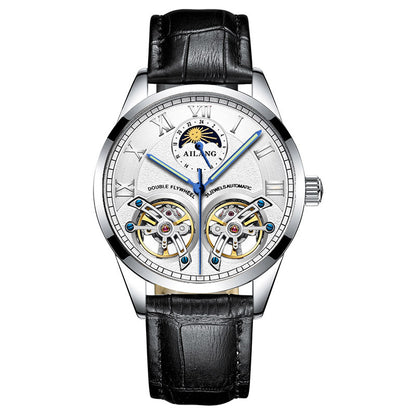 Stainless steel double tourbillon reloj hombre 3071