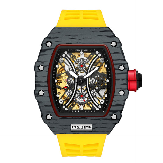 Barrel carbon case skeleton reloj hombre 3702