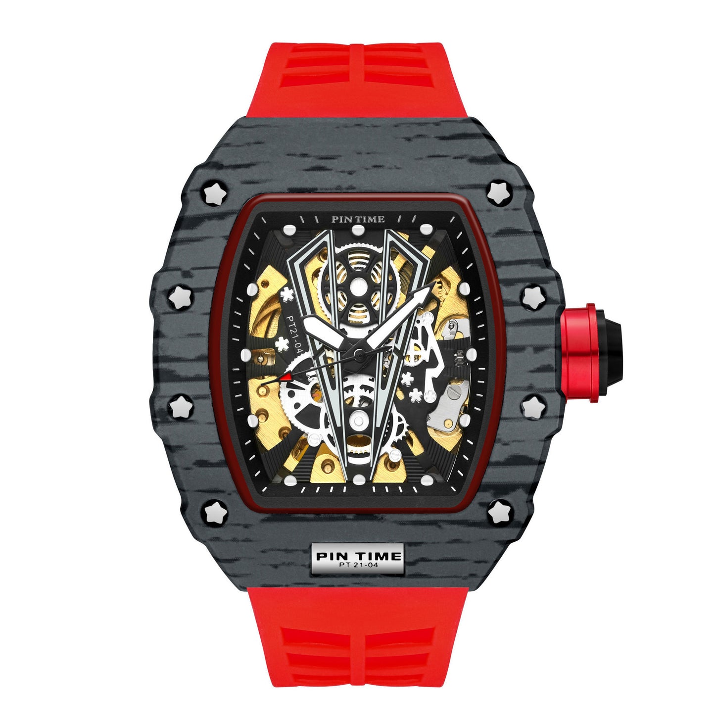 Barrel carbon case skeleton reloj hombre 3702
