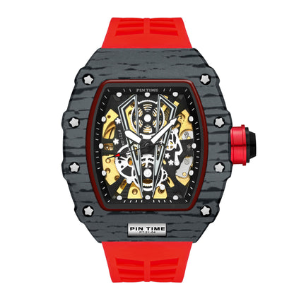 Barrel carbon case skeleton reloj hombre 3702