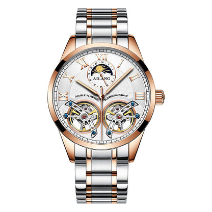 Stainless steel double tourbillon reloj hombre 3071