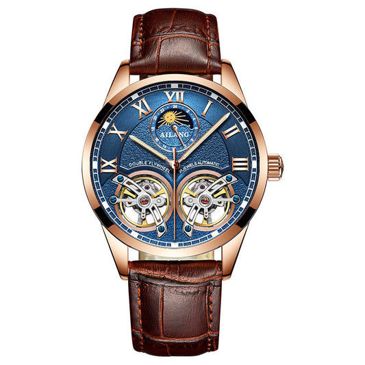 Stainless steel double tourbillon reloj hombre 3071