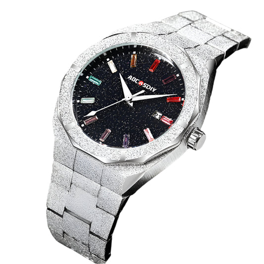 Stainless steel grit texture with gemstones reloj hombre 4982