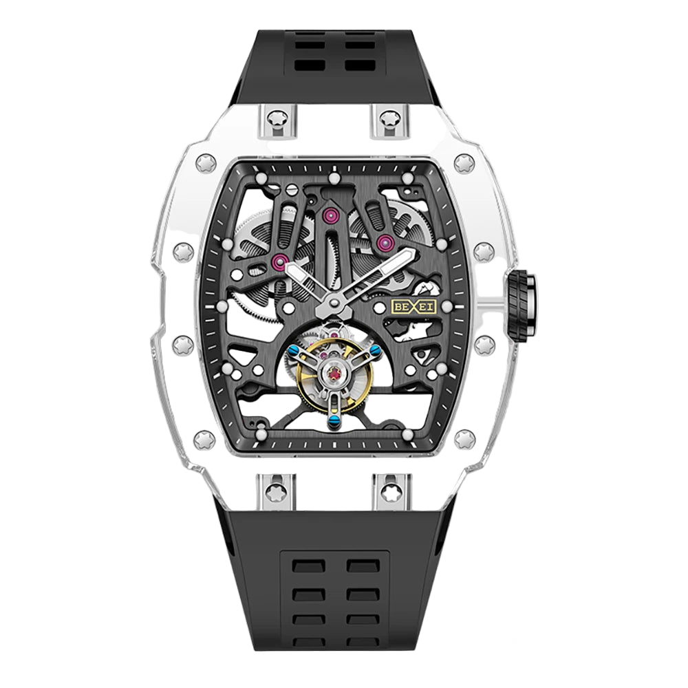 BEXEI Luxury K9 Crystal Tourbillon reloj hombre 0391
