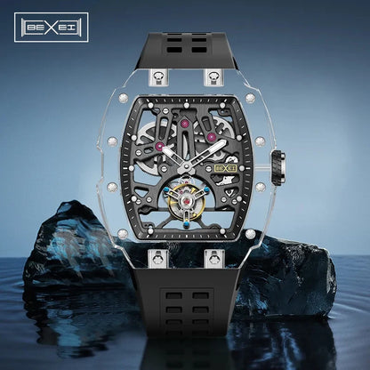 BEXEI Luxury K9 Crystal Tourbillon reloj hombre 0391