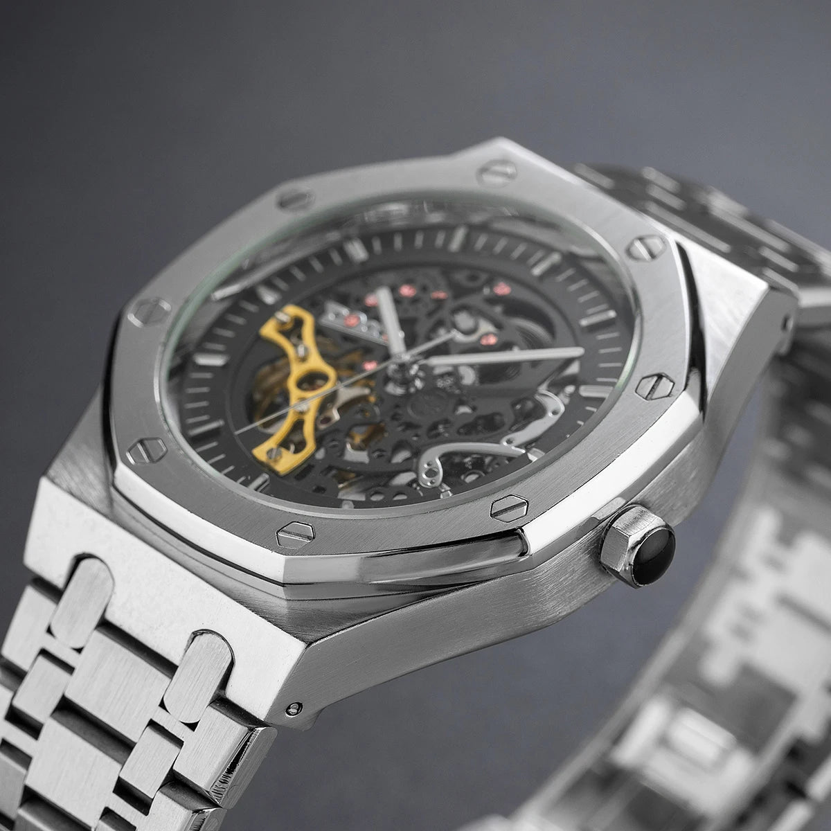 Stainless steel royal oak skeleton reloj hombre 3209