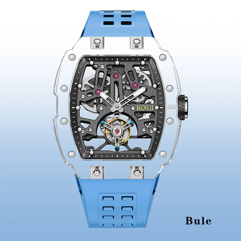 BEXEI Luxury K9 Crystal Tourbillon reloj hombre 0391