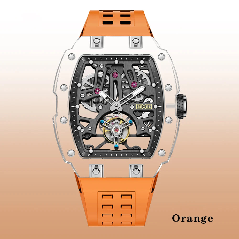 BEXEI Luxury K9 Crystal Tourbillon reloj hombre 0391